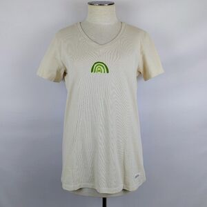 Life Is Good Quirky Clover Rainbow Crusher Tee V-Neck Putty White M NWT
